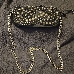 Black and Silver Studded Suede Crossbody Women's Bag